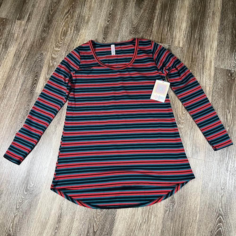 NWT Lularoe Lynnae teal red Black stripes sz: XS